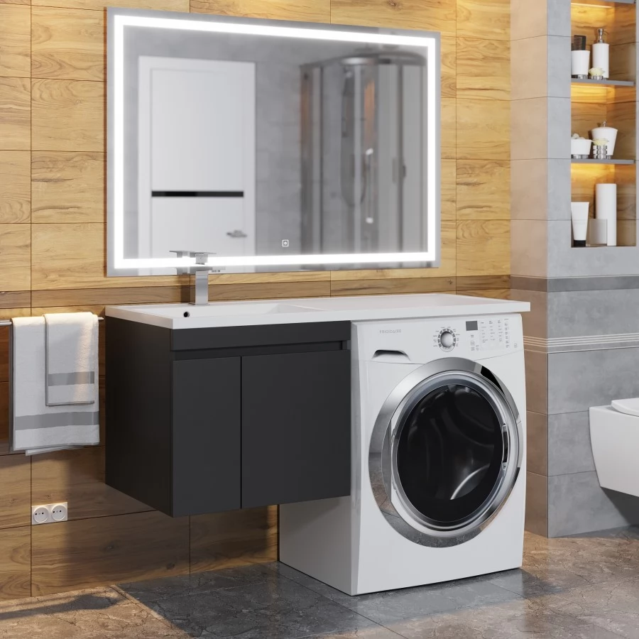 Тумба с раковиной под стиральную машину Uperwood Magenta 120 L, подвесная, черная, 2 двери. Фото 3