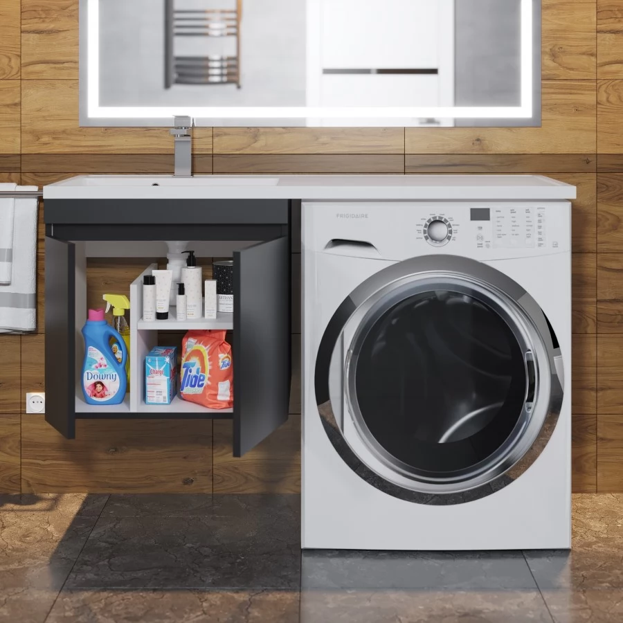 Тумба с раковиной под стиральную машину Uperwood Magenta 120 L, подвесная, черная, 2 двери. Фото 2