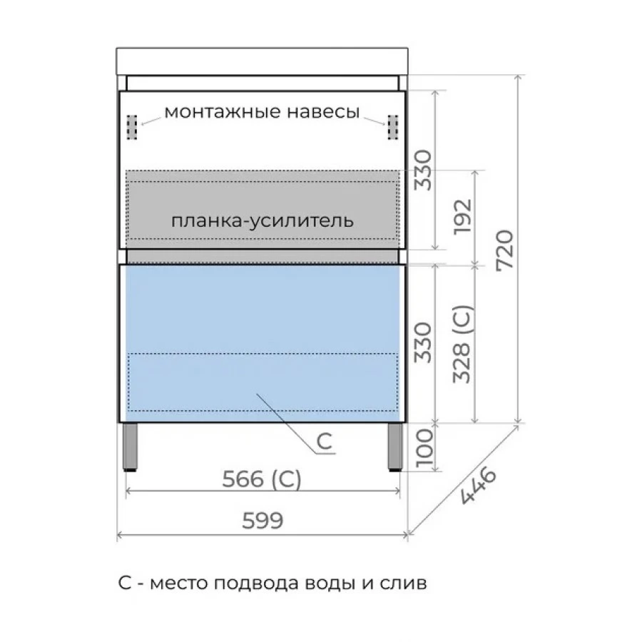 Тумба с раковиной Style Line Манхэттен 60 напольная, Plus, 2 ящика, графит-серый шелк. Фото 3