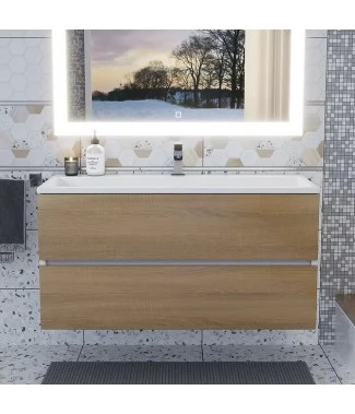 Тумба с раковиной Uperwood Barsa 100, подвесная, белая, дуб сонома