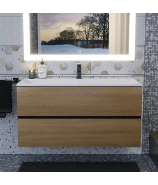 Тумба с раковиной Uperwood Barsa 100, подвесная, раковина белая, черная, дуб сонома