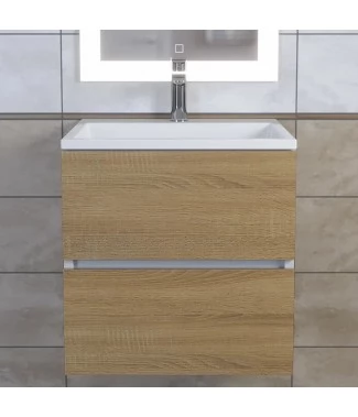 Тумба с раковиной Uperwood Barsa 50, подвесная, белая, дуб сонома