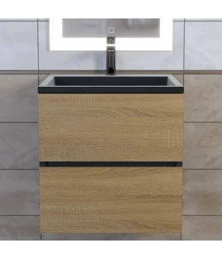Тумба с раковиной Uperwood Barsa 60, подвесная, черная, дуб сонома, раковина черная