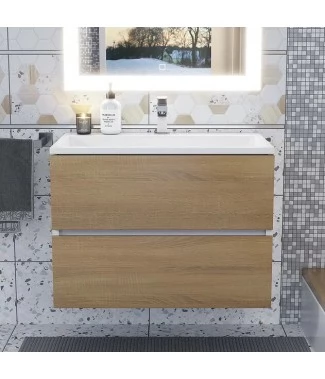 Тумба с раковиной Uperwood Barsa 70, подвесная, белая, дуб сонома