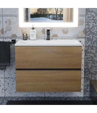 Тумба с раковиной Uperwood Barsa 70, подвесная, раковина белая, черная, дуб сонома