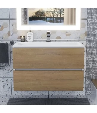 Тумба с раковиной Uperwood Barsa 80, подвесная, белая, дуб сонома