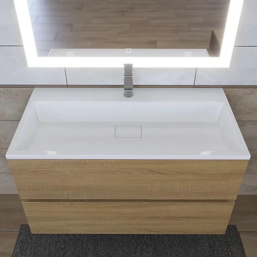 Тумба с раковиной Uperwood Barsa 90, подвесная, белая, дуб сонома. Фото 4