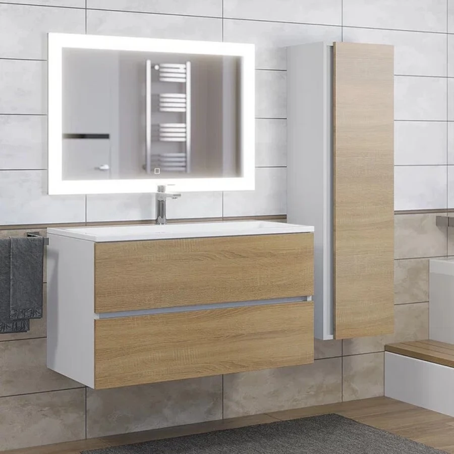 Тумба с раковиной Uperwood Barsa 90, подвесная, белая, дуб сонома. Фото 6
