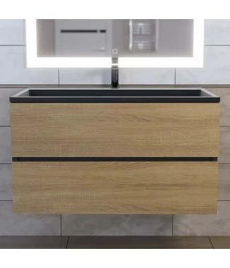 Тумба с раковиной Uperwood Barsa 90, подвесная, черная, дуб сонома, раковина черная