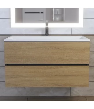 Тумба с раковиной Uperwood Barsa 90, подвесная, раковина белая, черная, дуб сонома
