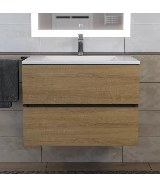 Тумба с раковиной Uperwood Barsa-Next 70, подвесная, черная, дуб сонома, раковина белая