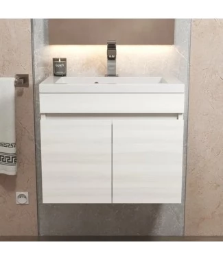 Тумба с раковиной Uperwood Eva 50, подвесная, дуб харбор белый, с дверцами