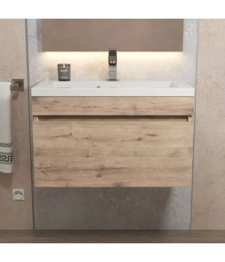 Тумба с раковиной Uperwood Eva 60, подвесная, крафт табачный, с ящиком
