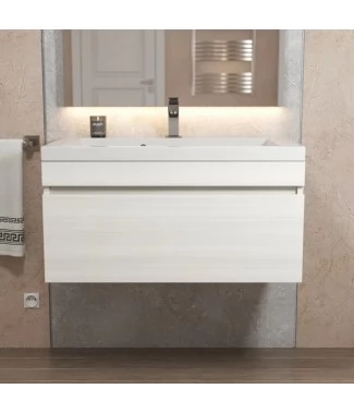 Тумба с раковиной Uperwood Eva 75, подвесная, дуб харбор белый, с ящиком