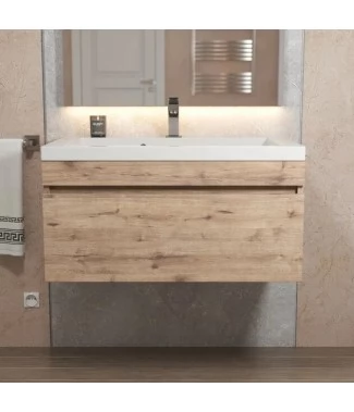 Тумба с раковиной Uperwood Eva 75, подвесная, крафт табачный, с ящиком