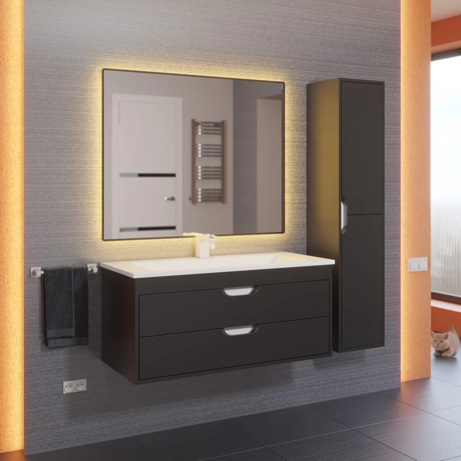 Тумба с раковиной Uperwood Modul 100, подвесная, черная. Фото 6