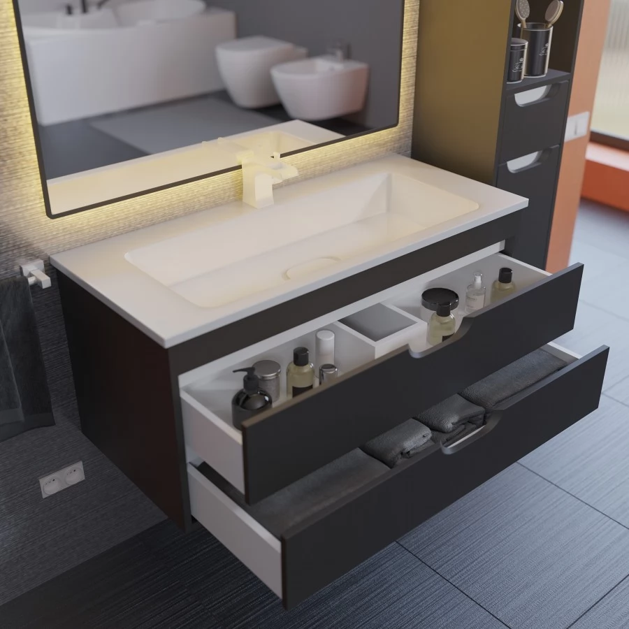 Тумба с раковиной Uperwood Modul 100, подвесная, черная. Фото 8