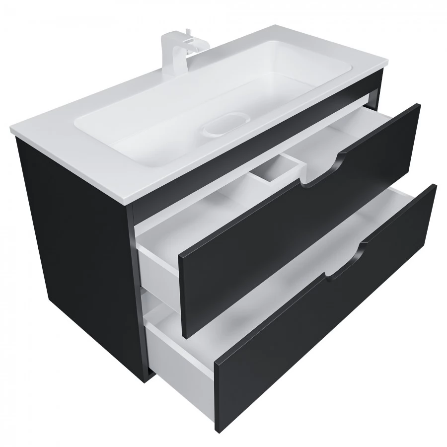 Тумба с раковиной Uperwood Modul 100, подвесная, черная. Фото 2