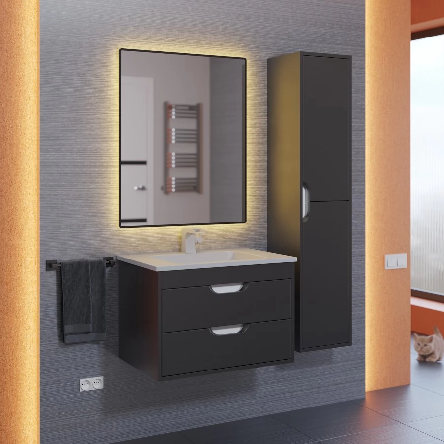 Тумба с раковиной Uperwood Modul 65, подвесная, черная. Фото 3
