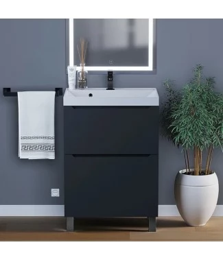 Тумба с раковиной Uperwood Tanos 60, напольная, черная матовая, 2 ящика