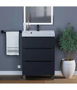 Тумба с раковиной Uperwood Tanos 60, напольная, 3 ящика, черная матовая