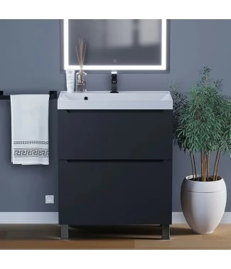 Тумба с раковиной Uperwood Tanos 70, напольная, черная матовая, 2 ящика