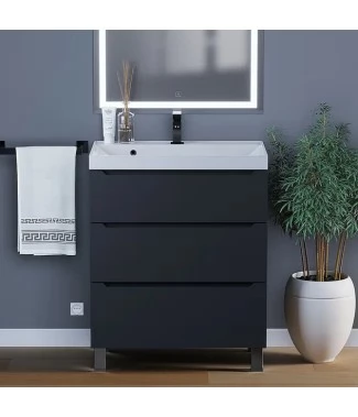 Тумба с раковиной Uperwood Tanos 70, напольная, 3 ящика, черная матовая