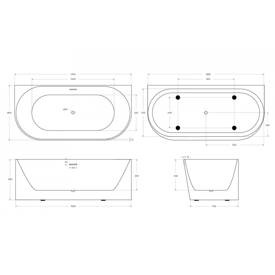 Акриловая ванна BelBagno BB412-1700-800-MATT 170x80. Фото 4