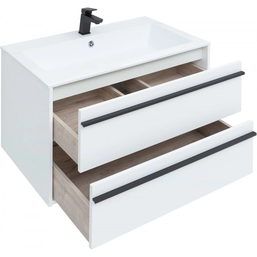 Тумба с раковиной Aquanet Lino 90 белый матовый, подвесная. Фото 10