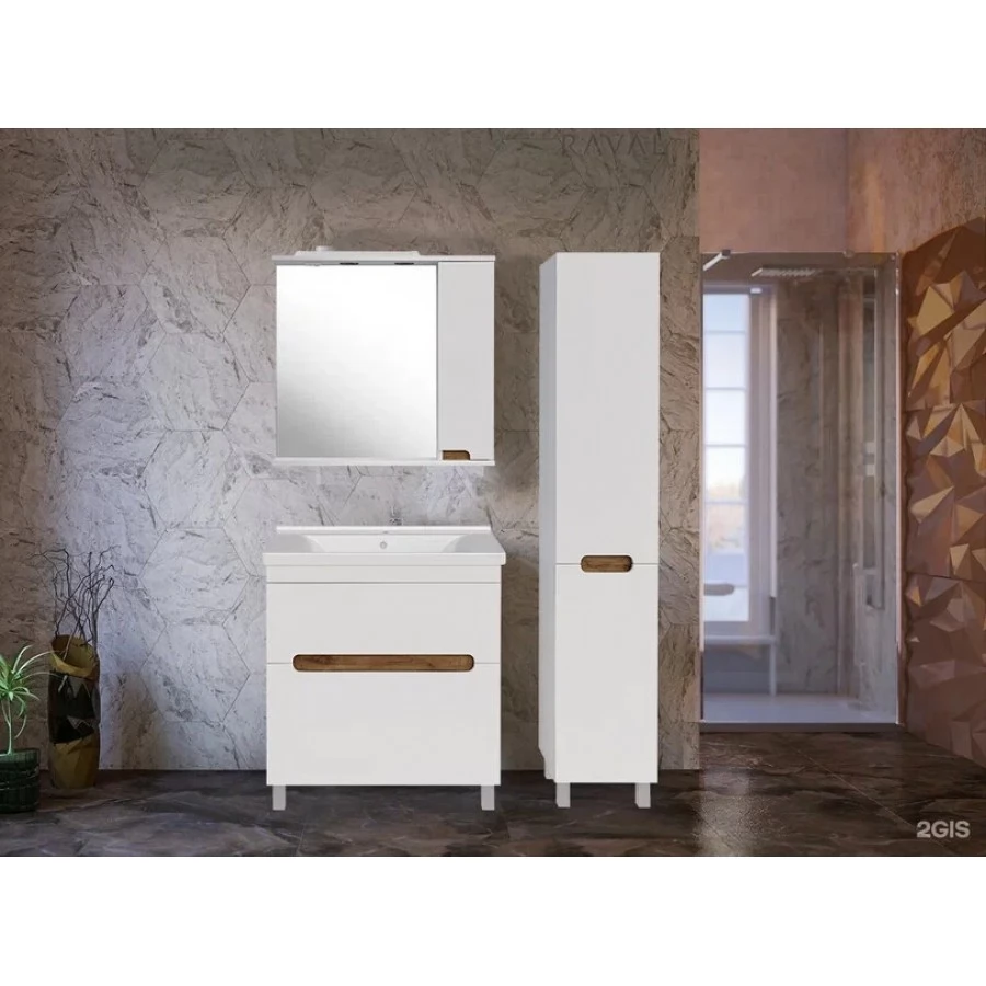 Тумба с раковиной ASB-Mebel Вита 80 2 ящика, белый, дуб золотой. Фото 4