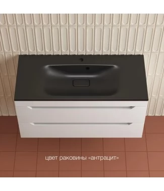 Тумба с раковиной Style Line Остин 100, подвесная, Plus, 2 ящика, белая, раковина кварц антрацит