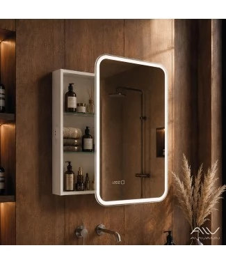 Зеркальный шкаф Alavann Cosmetic Light (Косметик Лайт) 60 с подсветкой, часами и приближением