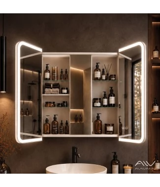 Зеркальный шкаф-трюмо Alavann Cosmetic Light (Косметик Лайт) 80 с подсветкой и часами