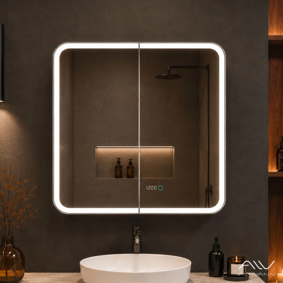 Зеркальный шкаф-трюмо Alavann Cosmetic Light (Косметик Лайт) 80 с подсветкой и часами. Фото 5