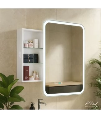Зеркало-шкаф Alavann Cosmetic (Косметик) Лайт Плюс 60x80 с подсветкой и сменой цвета, часами и подогревом