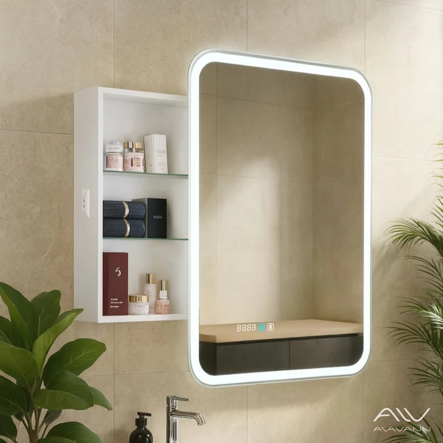 Зеркало-шкаф Alavann Cosmetic (Косметик) Лайт Плюс 60x80 с подсветкой и сменой цвета, часами и подогревом