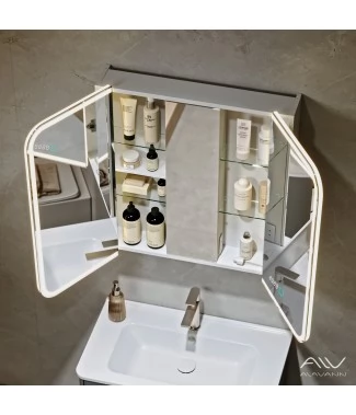 Зеркало-шкаф трюмо Alavann Cosmetic (Косметик) Лайт Плюс 80x80 с подсветкой, часами и подогревом