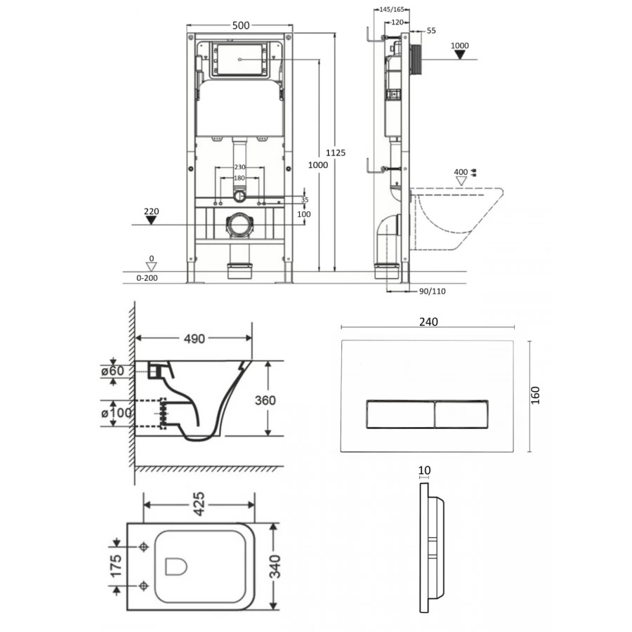 Комплект унитаза с инсталляцией Orange CI02-100W+APB244, кнопка смыва черная. Фото 9
