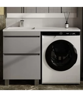 Тумба с раковиной Style Line Даллас Леон 120 L Люкс Plus напольная, серая (2 ящика)