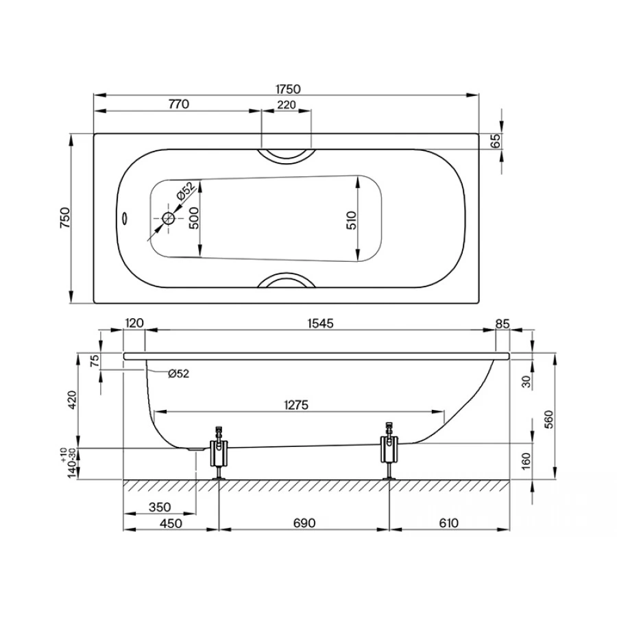 Стальная ванна Bette Form 175x75 см с шумоизоляцией. Фото 1
