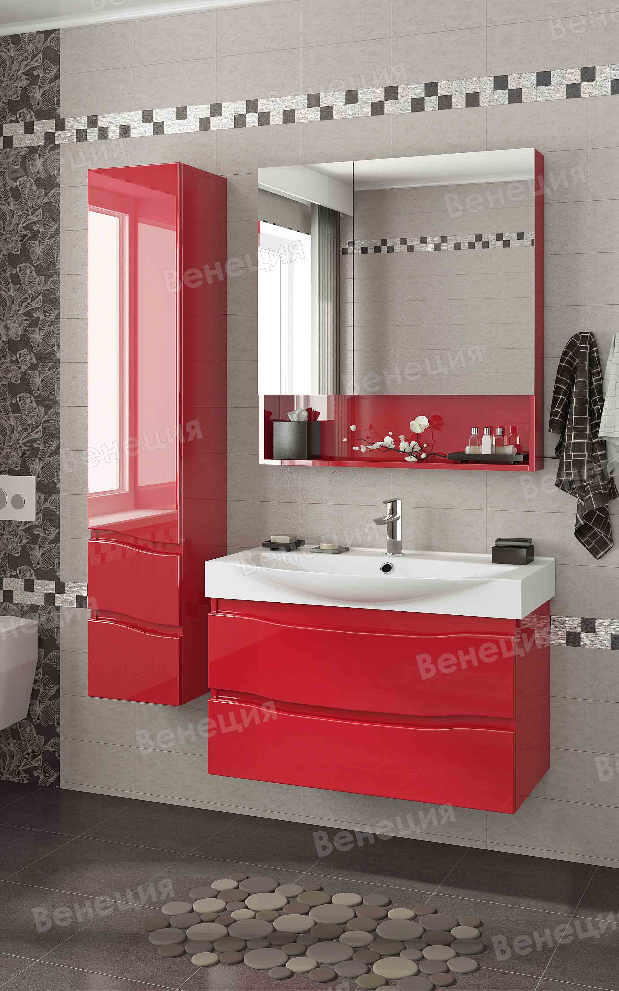 Комплект мебели Венеция Forte 85 подвесная красный (2 ящика, ум. Элвис 85)