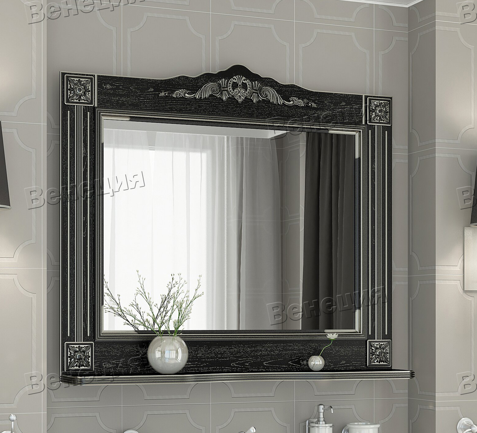 Акция! Зеркало Венеция Аврора 105 черный с патиной серебро