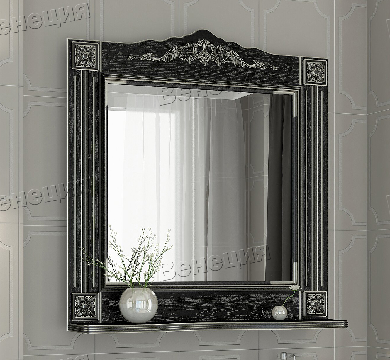 Акция! Зеркало Венеция Аврора 85 черный с патиной серебро