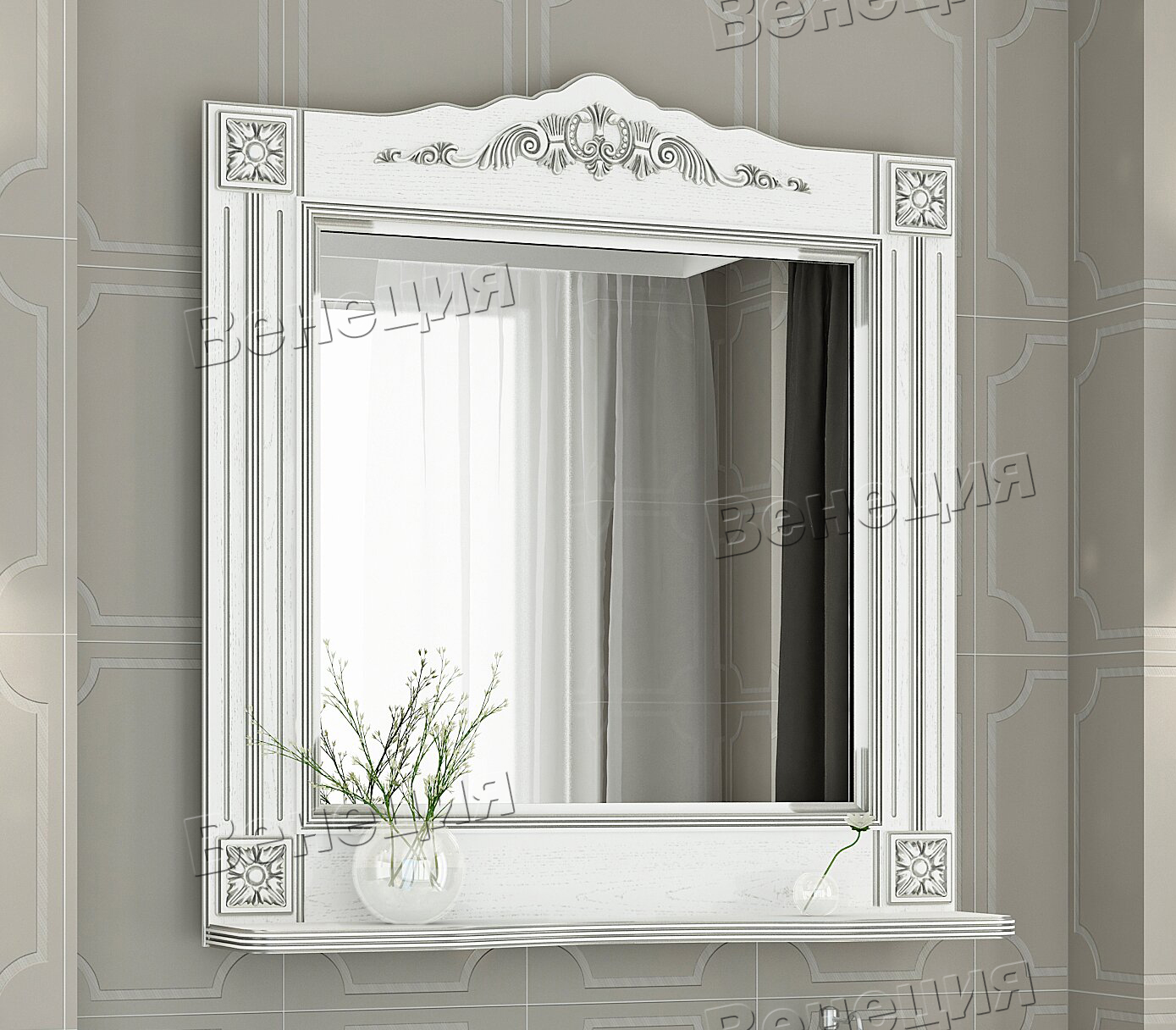 Зеркало Венеция Аврора 85 белый с патиной серебро