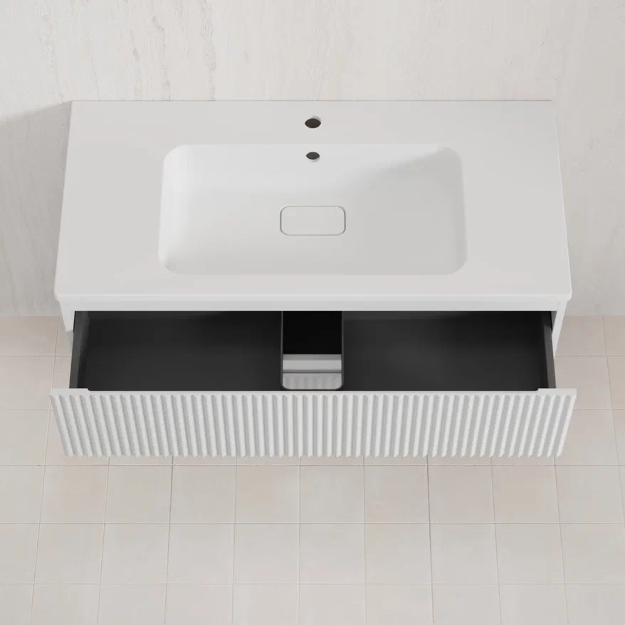 Тумба с раковиной Style Line Марокко 100 подвесная, белый матовый  ( ум. Соул 100, кварц жасмин). Фото 3